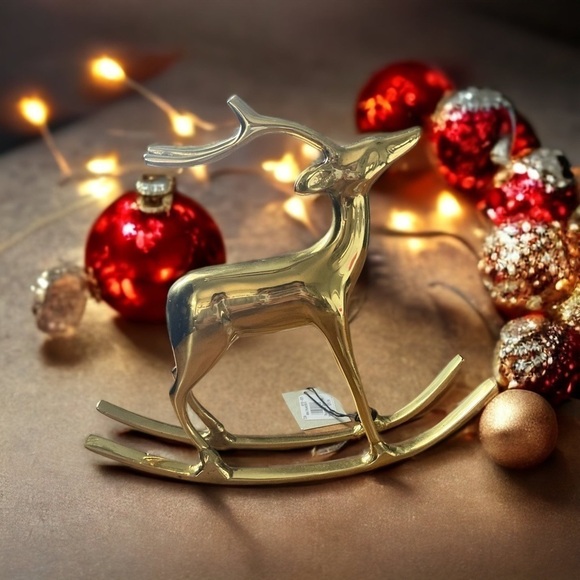 West Elm Brass Holiday Decorative Rocking Reindeer - Picture 7 of 9